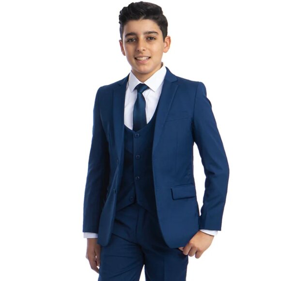 Boys Perry Ellis 2 Button Vested Wedding Suit in Indigo Blue - Picture 1 of 2